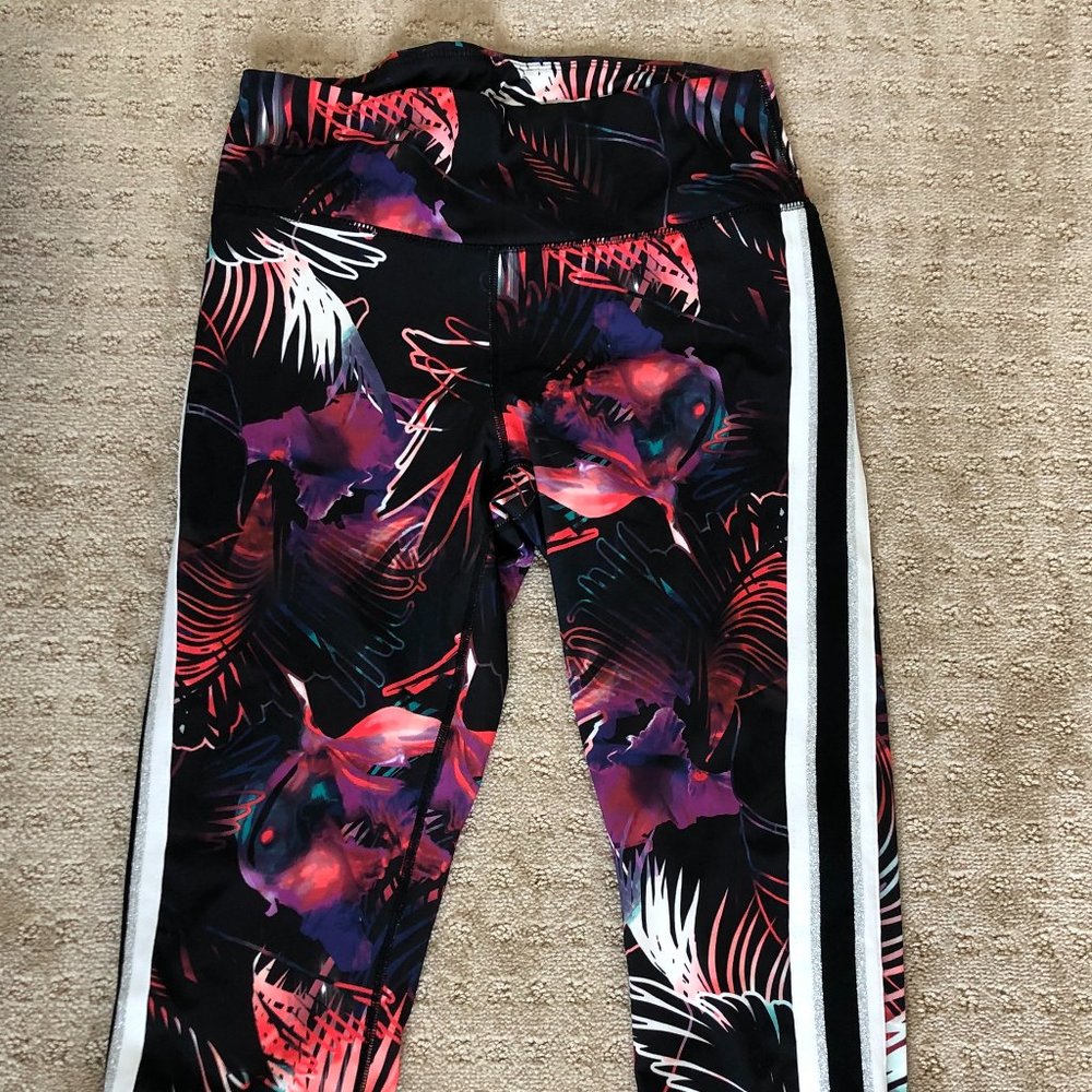 Bebe Floral Leggings, Metallic Stripe, Rhinestones